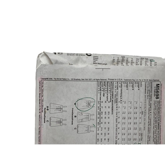 Mccalls M5698 Girls Jumpers Sewing Pattern Sizes 7-14 2006 - Picture 4 of 6